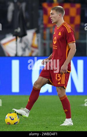 Rom, Latium. Januar 2024. Rasmus Kristensen von AS Roma während des Spiels Der Serie A zwischen Roma und Atalanta im Olympiastadion, Italien, 7. Januar 2024. AllShotLive Credit: SIPA USA/Alamy Live News Stockfoto