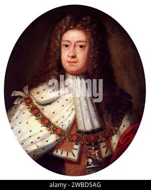 Georg I. von Großbritannien und Irland (1660–1727), regierte (1714–1727), Porträtmalerei in Öl auf Kupfer nach Sir Godfrey Kneller, um 1714 Stockfoto