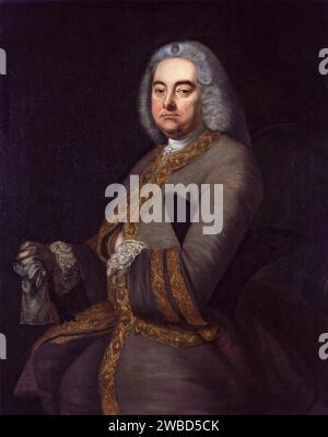 Georg Friedrich Händel (1685–1759), deutsch-britischer Barockkomponist, Porträtmalerei in Öl auf Leinwand nach Thomas Hudson, 1756-1800 Stockfoto