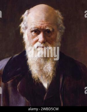 Charles Darwin, Portrait, of, Charles Robert Darwin (1809-1882), englischer Naturforscher, Geologe und Biologe, Porträtmalerei in Öl auf Leinwand von John Collier, 1883 Stockfoto
