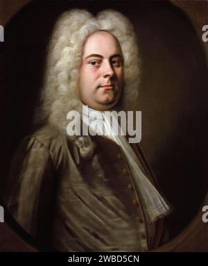 Georg Friedrich Händel (1685–1759), deutsch-britischer Barockkomponist, Portraitgemälde in Öl auf Leinwand von Balthasar Denner, 1726-1728 Stockfoto