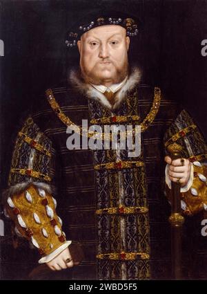 Heinrich VIII Porträt von König Heinrich VIII. Von England (1491–1547), Ölgemälde auf Tafel nach Hans Holbein dem Jüngeren, 1600-1625 Stockfoto