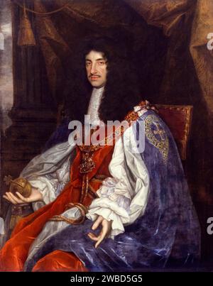 König Karl II. (1630–1685), trägt Garter-Roben, Porträtgemälde in Öl auf Leinwand von John Michael Wright, 1660-1665 Stockfoto