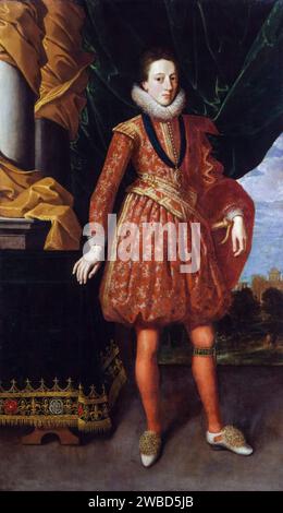 König Karl I. von England (1600–1649) als Teenager, Porträtgemälde in Öl auf Leinwand von unbekanntem Künstler, um 1616 Stockfoto