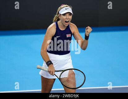 Aktenfoto vom 12.11.2023 von Katie Boulter, die mit dem besten Sieg ihrer Karriere gegen Jessica Pegula zu einem Flyer kam. Ausgabedatum: Mittwoch, 10. Januar 2024. Stockfoto