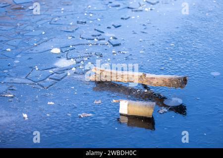 Winter in Berlin 2024 Berlin, Deutschland - 10. Januar 2024: Die Krumme Lanke, ein See in Berlin-Zehlendorf, ist bei minus 7 Grad Celsius gefroren. Berlin Stockfoto