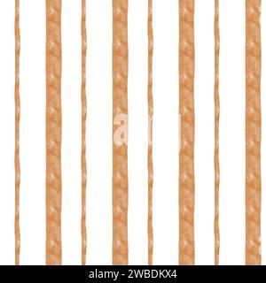Nahtloses geometrisches Muster in Aquarellfarben mit braunen vertikalen Streifen. Eine einfache Illustration zum Bedrucken von Stoffen und Bettwäsche in Boho und minimalistisch Stockfoto