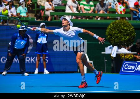 Melbourne, Australien. Januar 2024. Marc Polmans aus Australien wurde während des ersten Spiels des Care Wellness Kooyong Classic Tennis Turniers gegen den 4. Jannik Sinner aus Italien im Kooyong Lawn Tennis Club in Aktion gesehen. Sinner erzielte einen bequemen Sieg, 6:4, 6:0. Quelle: SOPA Images Limited/Alamy Live News Stockfoto