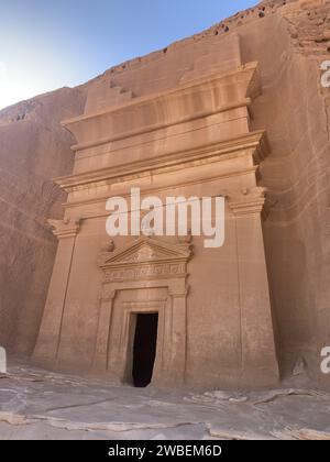 Die Gräber von Hegra (alias Mada'in Salih oder Al-Hijr), der antiken Stadt des Nabatäischen Reiches in der Nähe von Al-Ula, Saudi-Arabien Stockfoto