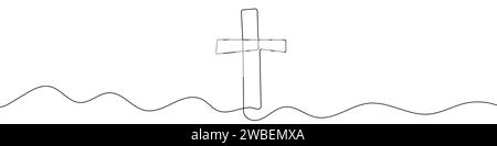 Fortlaufende editierbare Linienzeichnung des christlichen Kreuzes. Christliches Kreuz in einer Zeile. Stock Vektor