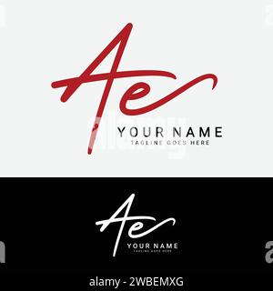 A, E, AE erste Handschrift oder handgeschriebenes Letter Logo zur Identitätssicherung. Logo mit Signatur, Hochzeit, Mode, Blumen, Botanik und handgezeichnet Stock Vektor