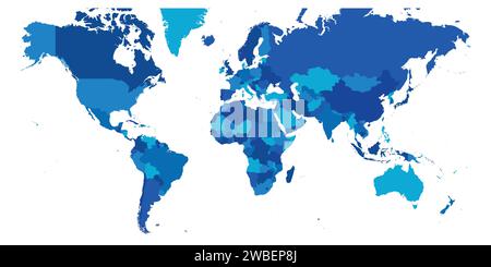 Weltkarte. Mercator-Projektion. Hoch detaillierte politische Karte von Ländern und abhängigen Gebieten. Einfache flache Vektordarstellung Stock Vektor