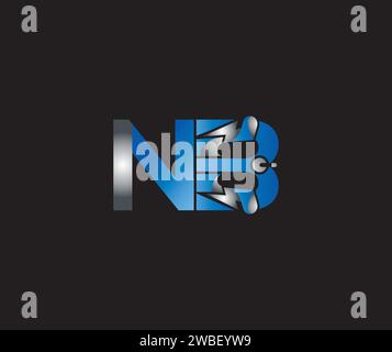 Electric NB Letter Creative Company Logo Design Blaues Farbkonzept Stock Vektor
