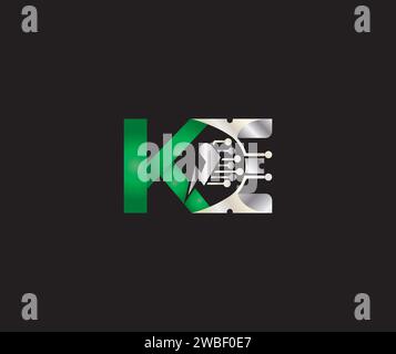 KE Letter Logo Design Grün oder Silber Creative Technology Electric Energy Logo Stock Vektor