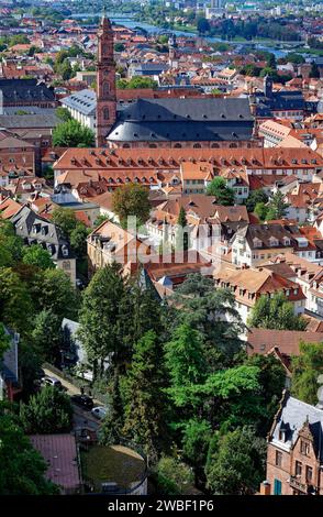 Heidelberger Stadtzentrum mit Heilig-Geist-Kirche, Baden Württemberg, Deutschland Stockfoto