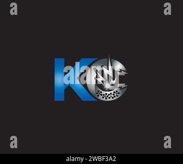 Electric Energy abstrakte KC Letter Creative Logo Technologie Design Blau oder Silber Farbe Stock Vektor