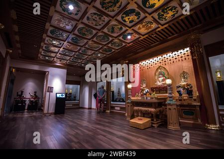 Singapur City, Singapur-08.September 2019: Der Buddha Tooth Relic Temple ist ein Tempel- und Museumskomplex im Stadtteil Chinatown von Singapur Stockfoto