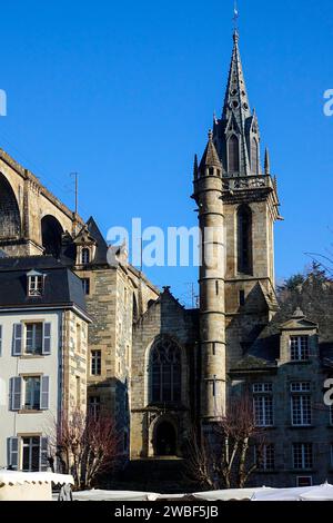 Place des Otages, Kirche Saint Melaine, Morlaix Montroulez, Departement Finistere Penn AR Bed, Region Bretagne Breizh, Frankreich Stockfoto