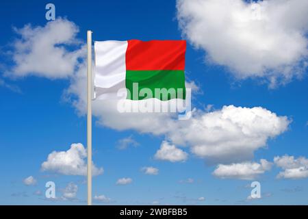 Die Flagge von Madagaskar, Land in Ostafrika, Insel, Inselstaat, Studio Stockfoto