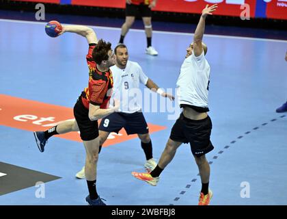 Hasselt, Belgien. Januar 2024. Ein Spiel zwischen der belgischen Nationalmannschaft „Rote Wölfe“ und Zypern am Mittwoch, 10. Januar 2024, in Hasselt, ein Spiel der Aktionsrunde für die EHF Euro 2026 Männer-Europameisterschaft 2026. BELGA PHOTO ERIC LALMAND Credit: Belga News Agency/Alamy Live News Stockfoto