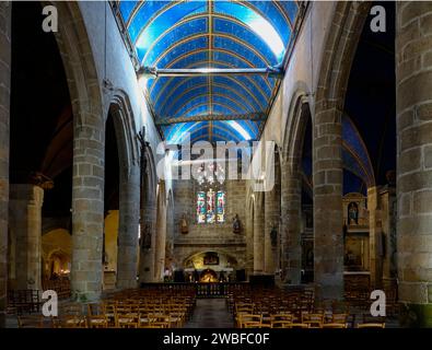 Kirchenschiff und Chor, Kirche Saint Melaine, Morlaix Montroulez, Departement Finistere Penn AR Bed, Region Bretagne Breizh, Frankreich Stockfoto