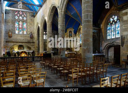 Kirchenschiff und Kirchenschiff, Kirche Saint Melaine, Morlaix Montroulez, Departement Finistere Penn AR Bed, Region Bretagne Breizh, Frankreich Stockfoto