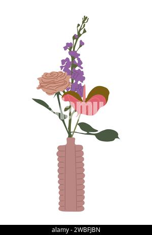 Blumen in Vasenvektorillustration auf weiß. Stock Vektor