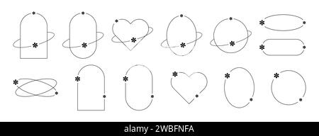 Ästhetische Rahmen mit y2k-Elementen und Aura. Borten mit Blumenschmuck. Sammlung von Vektor-isolierten Illustrationen auf weißem Hintergrund. Stock Vektor