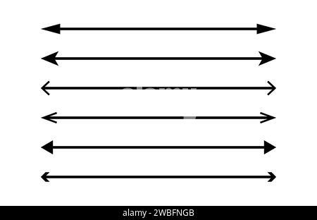 Lange doppelte gerade schwarze Pfeile. Eine Reihe von Blinkleuchten nach oben, unten oder rechts, links. Isolierte Vektorillustration auf weißem Hintergrund. Stock Vektor