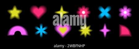 Y2K-Farbverlauf trendige Formen. Verschwommene geometrische, niedliche Form mit Aura. Paket mit Vektorelementen mit Farbabstufung. Stock Vektor