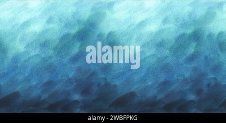 Handgezeichnet, abstraktes Blau, türkisfarbenes Aquarell Hintergrundgemälde, verlaufendes Meer, Meereswellen in gemalter Textur mit weichen Wäschen. Unter Wasser Stockfoto