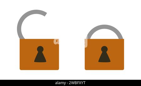 Symbole für offenes und geschlossenes Vorhängeschloss. Stock Vektor