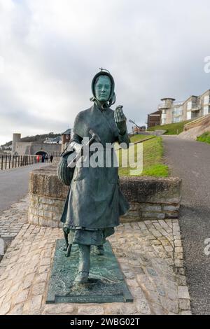 Foto der Mary Anning Bronzestatue in Lyme Regis in Dorset Stockfoto