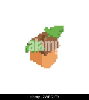 Acorn Pixel Art isoliert. 8-Bit-pixelige Frucht der Eiche Stock Vektor