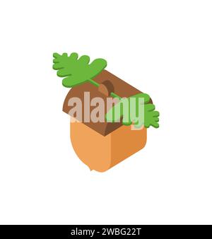 Acorn isometrisch isoliert. Frucht der Eiche Stock Vektor