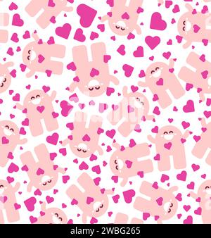 Nahtloses Emotionsmuster. Herzen und Freude am Verlieben Hintergrund Stock Vektor