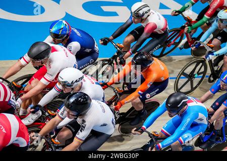 Apeldoorn, Niederlande. Januar 2024. APELDOORN, NIEDERLANDE – 10. JANUAR: Philip Heijnen aus den Niederlanden tritt am 1. Tag der UEC Track Elite Europameisterschaft 2024 in Omnisport am 10. Januar 2024 in Apeldoorn, Niederlande, beim Eliminationsrennen der Männer an. (Foto: Rene Nijhuis/BSR Agency) Credit: BSR Agency/Alamy Live News Stockfoto