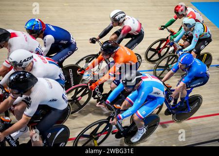 Apeldoorn, Niederlande. Januar 2024. APELDOORN, NIEDERLANDE – 10. JANUAR: Philip Heijnen aus den Niederlanden tritt am 1. Tag der UEC Track Elite Europameisterschaft 2024 in Omnisport am 10. Januar 2024 in Apeldoorn, Niederlande, beim Eliminationsrennen der Männer an. (Foto: Rene Nijhuis/BSR Agency) Credit: BSR Agency/Alamy Live News Stockfoto