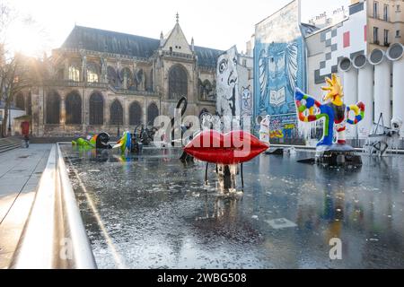 paris, Ile de france, Frankreich, der Strawinsky-Brunnen (französisch: La Fontaine Strawinsky), nur Editorial. Stockfoto