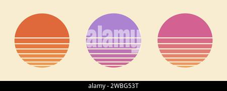 Retro Sunset Kollektion. Vector 80er Jahre Vintage Sonnenuntergang Stock Vektor