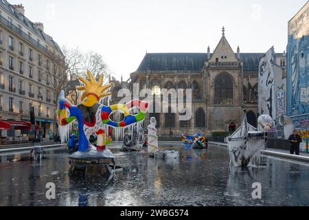 paris, Ile de france, Frankreich, der Strawinsky-Brunnen (französisch: La Fontaine Strawinsky), nur Editorial. Stockfoto