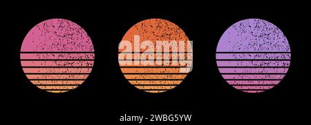 Retro Grunge Sunset Kollektion. Vektor 80er Jahre Vintage Kreis Sonne untergehenden Kreis Stock Vektor