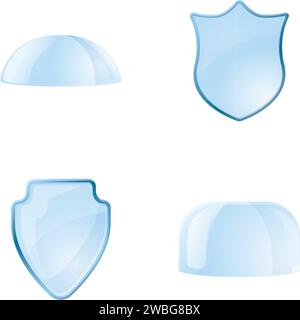 Schutzkonzepte Symbole setzen den Cartoonvektor. Transparente Glasabdeckung und Kuppel. Dekorationselement Stock Vektor