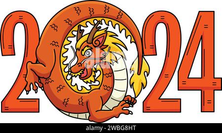 2024 Jahr des Drachen-Cartoons farbiger Clipart Stock Vektor