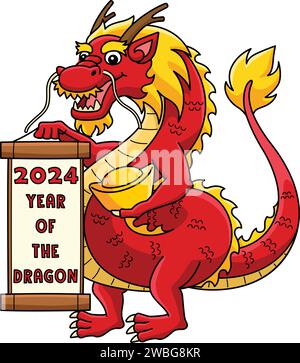 2024 Jahr des Drachen-Cartoons farbiger Clipart Stock Vektor