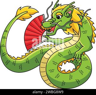 Das Jahr des Drachen mit dem Handfächer Clipart Stock Vektor