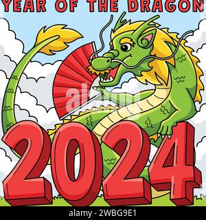 Jahr des Drachen 2024 farbiger Cartoon Stock Vektor