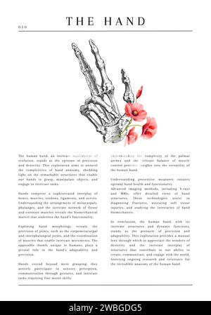 20 digitale anatomische medizinische Illustrationen mit Beschreibung und Blumen Stockfoto