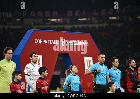 Match Ball während des Coppa Italia Viertelfinals Match Football Match AC Milan und Atalanta BC am 10. Januar 2024 im Giuseppe Meazza San Siro Siro Stadion in Mailand. Foto: Tiziano Ballabio Stockfoto