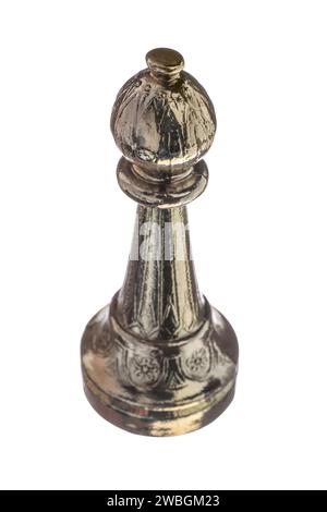 Ein goldener Schachbischof isoliert auf weiß Stockfoto